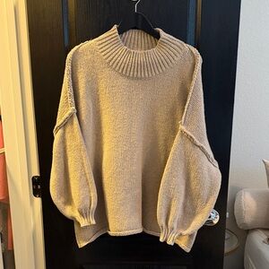 Chunky Cream Balloon-Sleeve Sweater